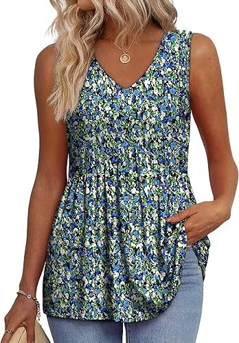Women's Tank Tops 2025 Flowy Peplum Tops for Women Dressy Sleeveless V Neck Tops - Picture 10 of 43