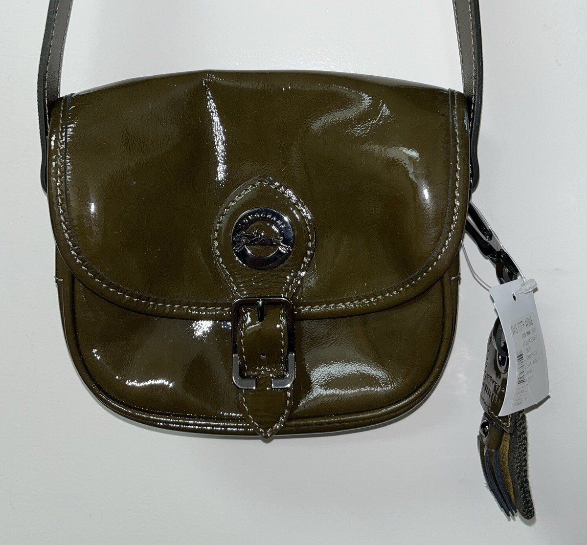 LONGCHAMP Crossbody Bag Khaki Patent Leather Small Women Shoulder