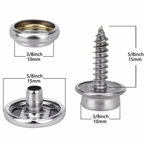 150Pcs Snap Fastener Stainless Steel Cap Canvas Screw Press Stud Kit Boat Cover - Picture 16 of 28