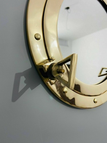 12" Antique Brass Finish Porthole Mirror ~ Nautical Maritime Wall Decor ~ Window - Picture 4 of 7
