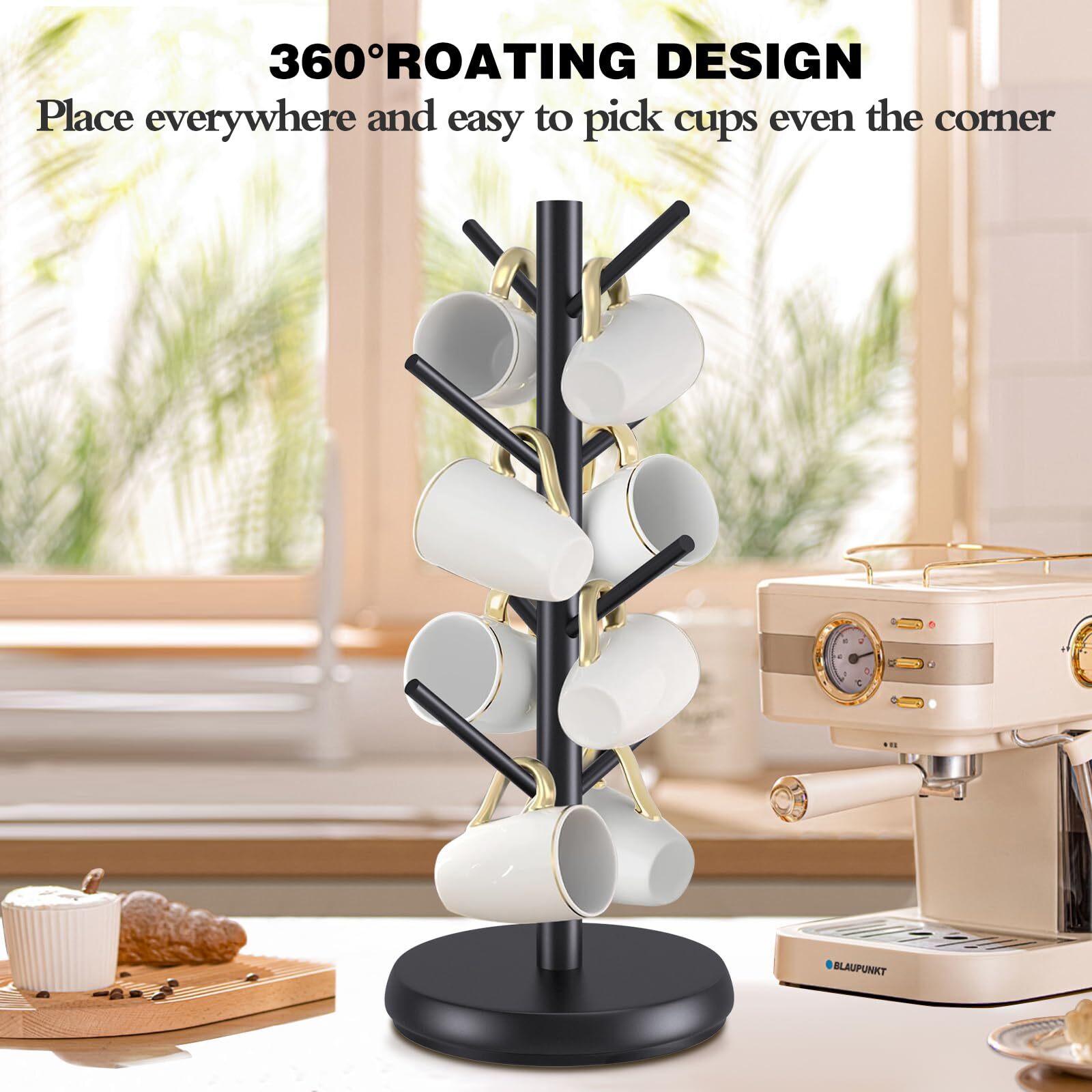 Mug Holder Tree,New Upgraded 360&deg; Rotated 8 Hooks Coffee Cup Holder for Counter