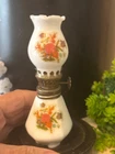 Vtg  Hong Kong 4.5" Miniature HURRICANE Kerosene OIL LAMP MilkGlass BRASS Floral