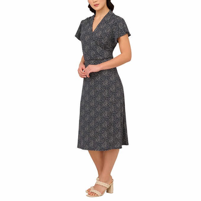 Adrianna Papell Womens Dress Blue (Navy/Ivory) Faux Wrap V-Neck Size M, L