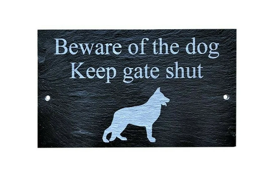 Beware of the dog Keep gate shut Slate Gate Wall House Plaque Sign ANY Dog Breed - Image 2 of 4