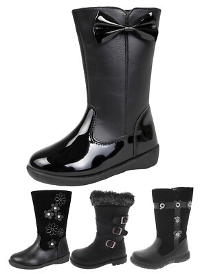 Mädchen Kunstleder Fell Stiefeletten Halbhohe Stiefel Blume Glitzer Schleife Winterschuhe Größe