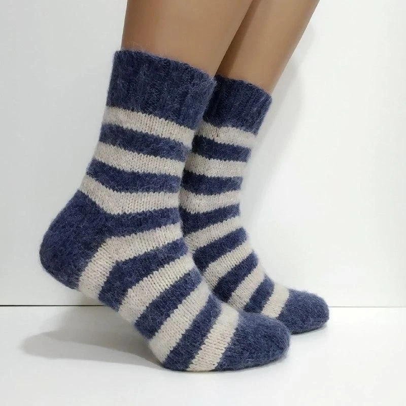 Alpaca wool socks women Hand knit socks Knitted striped socks Handmade socks