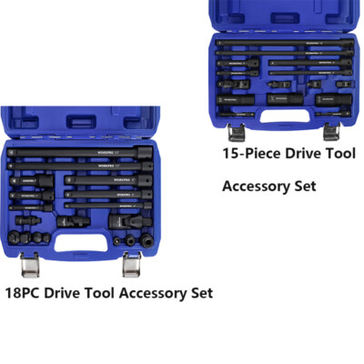 WORKPRO 18-Piece Drive Socket Extensions Set/ 15-Piece Drive Tool Accessory Set