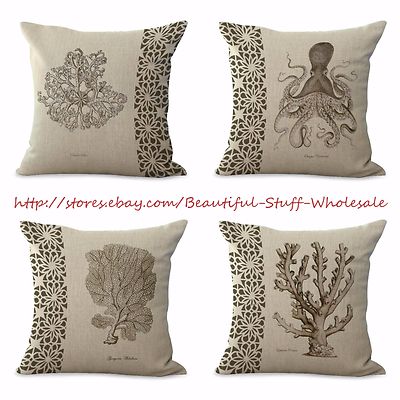 4pcs Marine Life Cushion Cover Seahorse Coral Pillow Covers Decorative Ebay