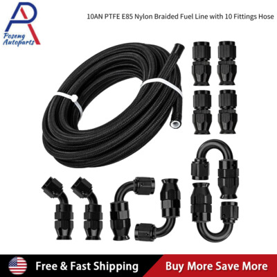 10AN Black 10/16/20ft E85 Nylon Braided PTFE Fuel Line 10 Fittings Hose Kit US