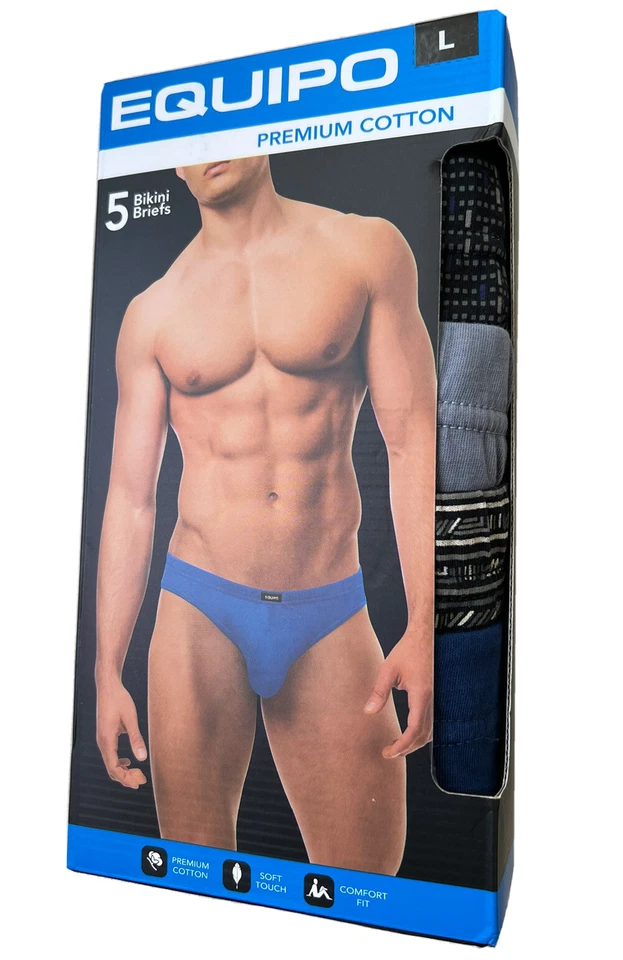 Men Equipo 5-Pack Bikini Briefs Navy-Black-Gray No Fly Premium Cotton Underwear - Image 2 of 4