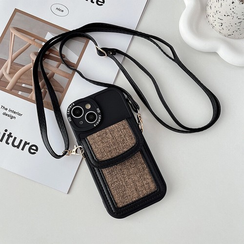 Für iPhone 11 12 13 14 15 Case Hülle Schutzhülle Cover mit Handy Band Kartenetui - Afbeelding 6 van 14