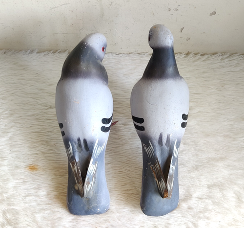 Antique Handmade Painted Terracotta Pigeons Bird Pottery Figure Pair Decor TC310 - Picture 6 of 10