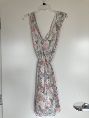forever 21 contemporary dress floral pastel pink white slvls deep v