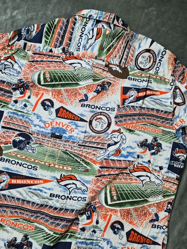 Denver Broncos Shirt Men Large Hawaiian Vtg Style Classic History All Over Print - Picture 11 of 13