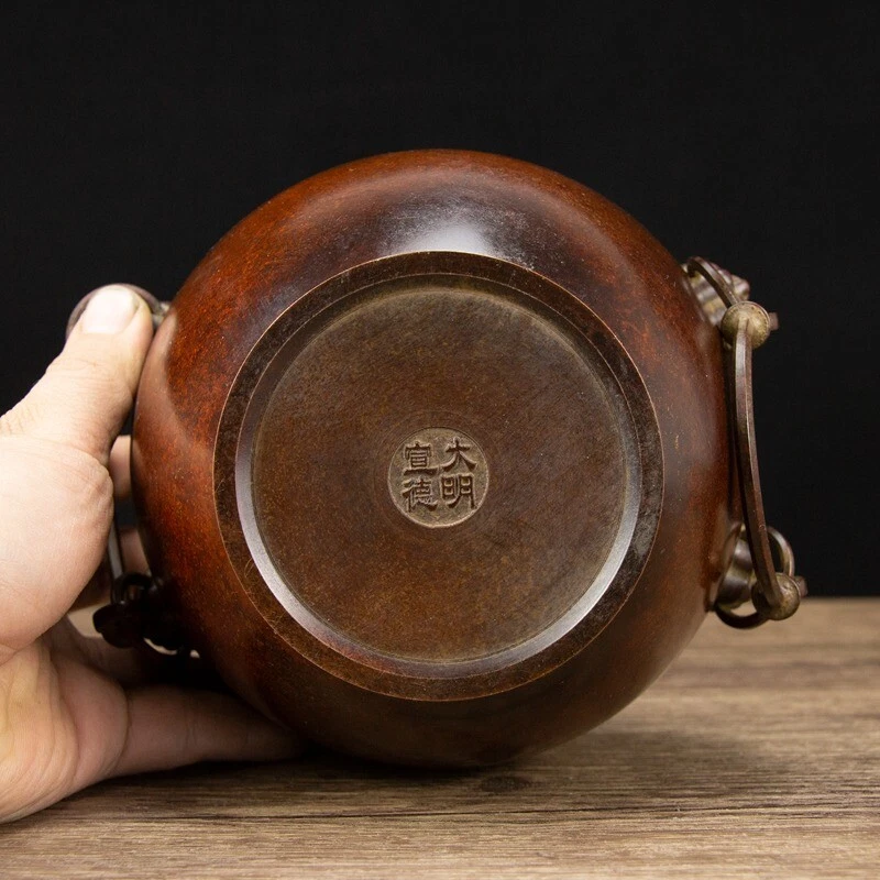 Cilindro de Bronce China 15 CM Latón Antiguo Animal Cilindro Bestia Olla Tarro Foto 2 de 4