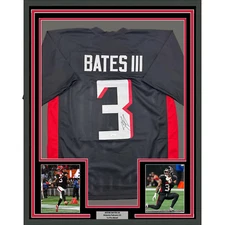 Framed Autographed/Signed Jessie Bates III 35x39 Atlanta Black Jersey JSA COA