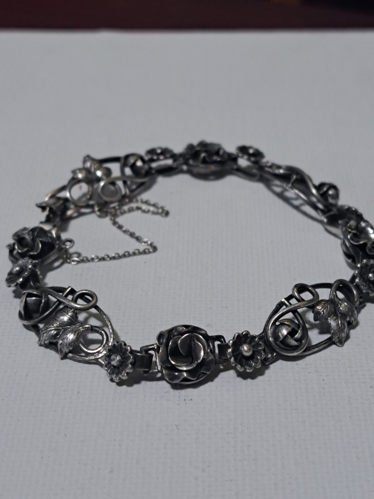 RARE Solid Sterling Silver S925 Unique Flower Bra… - image 11