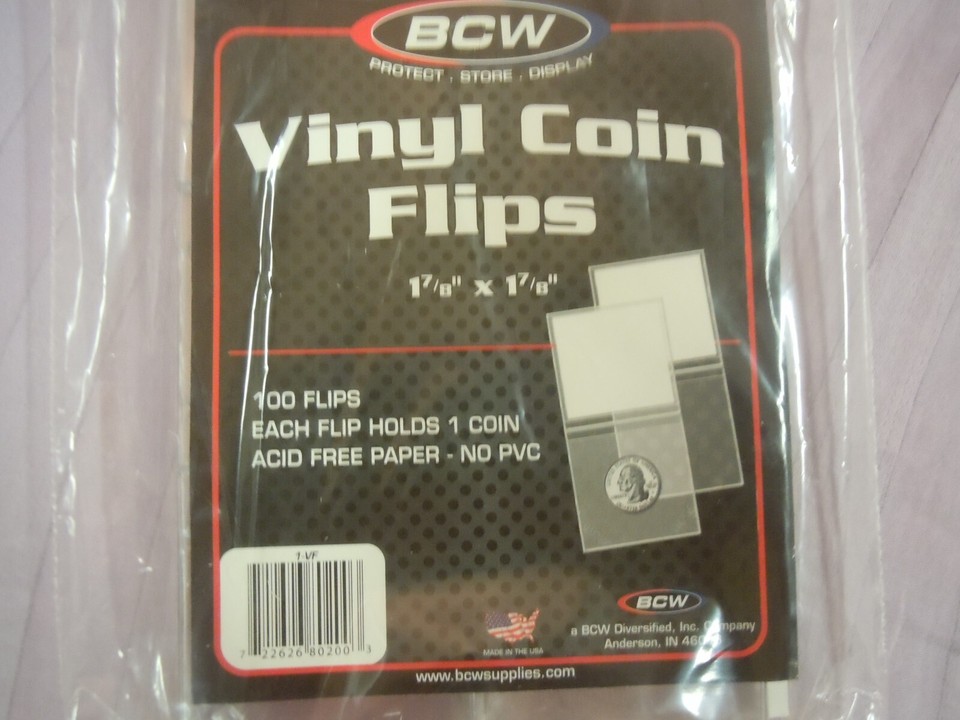 Pack 100 BCW Vinyl Double Pocket Coin Flips w/ Labels eBay