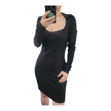 REFORMATION Vittoria Rib Long Sleeve Knit Dress M Black Classic Party Coquette