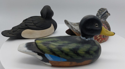 Vintage handbemalte Enten Ornamente - Holz & Keramik 80er Jahre