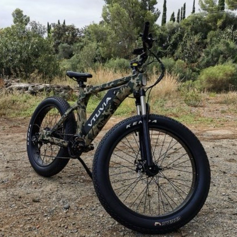 VTUVIA 26in Fat Tyre Mountain Bike, Camo, 7sp, Hyd Disc