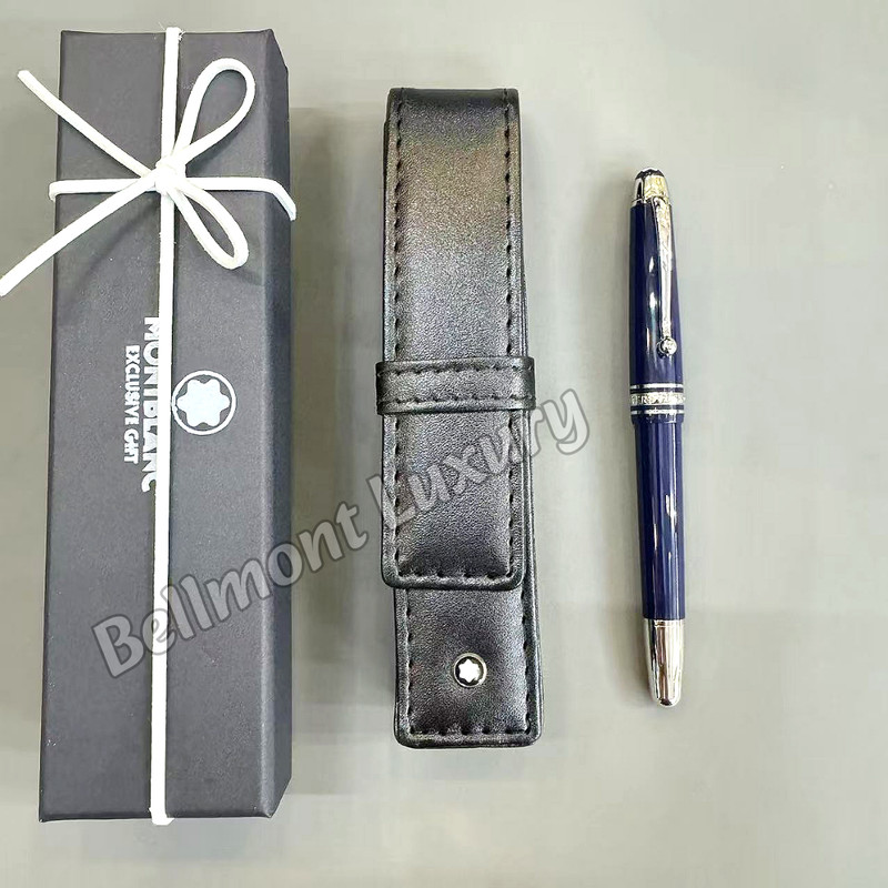Bid MONTBLANC Meisterstück 163 Fountain Pen Navy Blue Resin Platinum Trim w/ Box