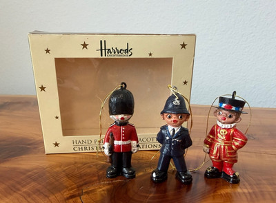 Harrods Knightsbridge Set of 3 Hand Painted Terracotta Christmas Decorations