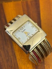 Details Watch Women Cuff Watch Gold Tone Beaded White Dial 31mm New Battery