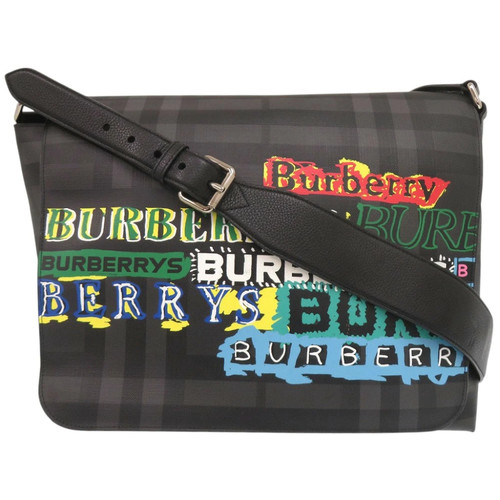 Burberry Check Pattern Logo Print PVC / Leather Black / Gray Men's Bag #LTB2362