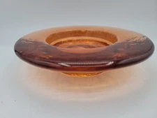 FIRE and LIGHT Amber Orange Copper Footed Candle Holder Recycled Art Glass 6.75"