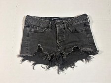 Express Shortie Relaxed Low Rise Distressed Denim Jean Shorts Size 00 Frayed Hem