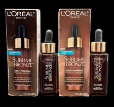Lot of 2 L’Oréal Sublime Bronze Self Tan Face Drops Fragrance Free 1.0oz each ☀️