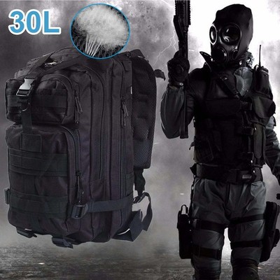 30L Military Black Tactical Backpack Rucksack Camping Hiking Bag Outdoor Travel