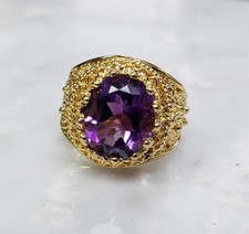 Beautiful Gold Plated Sterling Silver Amethyst Ring  Sz 7  8.2g  6-G488