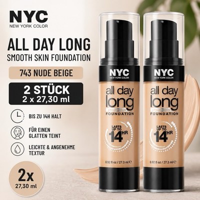 NYC All Day Long Smooth Skin Foundation 743 Nude Beige 2 Stück 2 x 27,30 ml