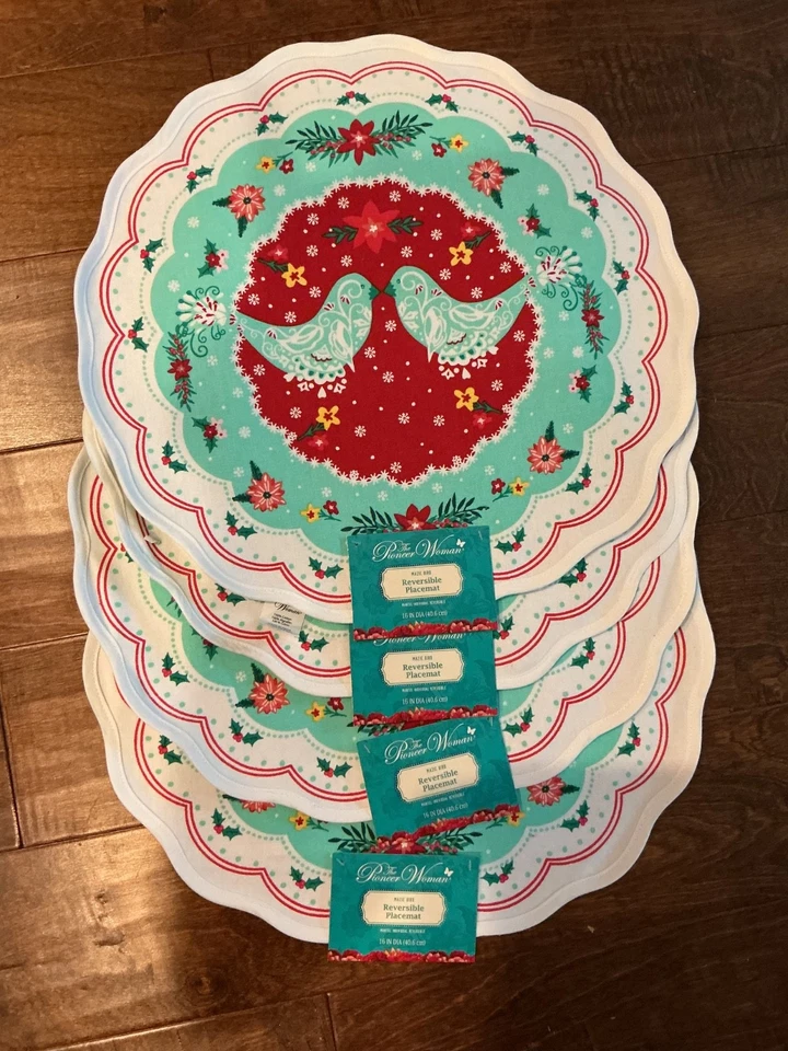 The Pioneer Woman Mazie Vogel Wende Tischsets 4er Set Neu