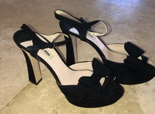 Black  Miu Miu  Suede Bow Peep-Toe Sandals Size  39   Flatform  High Heel  Italy