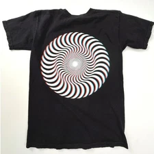 Spitfire Graphic T-Shirt Skateboarding Swirl Logo Tee Black Small