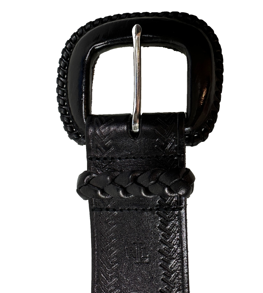 Lauren Ralph Lauren Black Leather & Silver Metal Whipstitched Wide Belt Womens M Lauren Ralph Lauren Black Leather & Silver Metal  main image 3