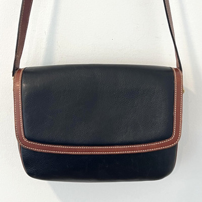 Bally Crossbody Bag Womens Black Leather Brown Trim Adjustable Strap Gold Tone