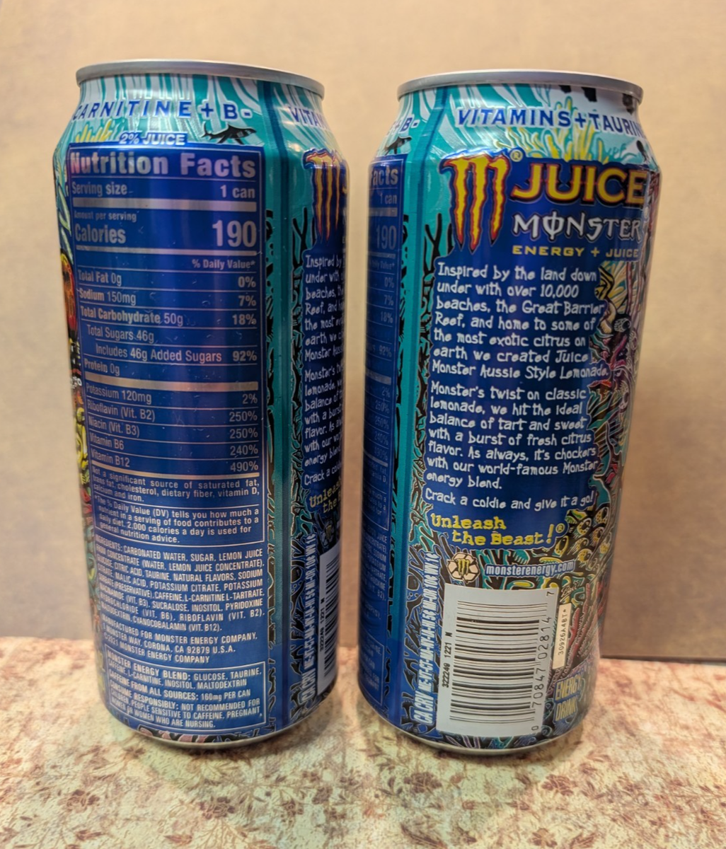 2 FULL CANS - Monster Energy AUSSIE STYLE LEMONADE Juice Drinks