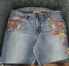 Johnny Was Womens Embroidered Stretch Denim Skinny Jeans Size 32 Floral Boho
