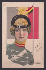 ITALY, Propaganda postcard, Cherubini, Military woman from Germany, WWI
