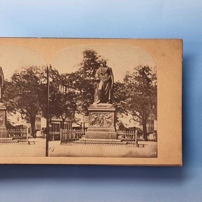 Frankfurt Stereoview um 1880 Deutschland Staue von Goethe frühes Bild