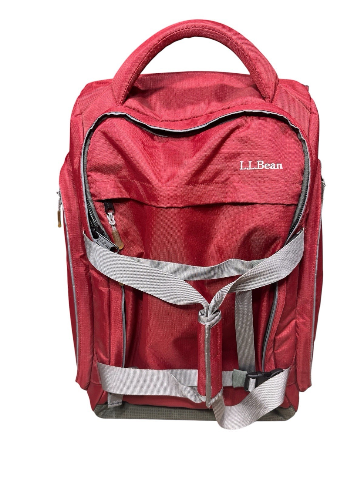 LL Bean Deluxe Rolling Wheeled Duffel Travel Luggage Red Burgundy