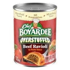 Overstuffed beef ravioli 15 oz can