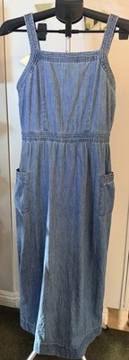 madewell denim apron midi dress Madewell Strappy Blue Denim Apron Cross-Back Button-Down Midi Dress Size 4T