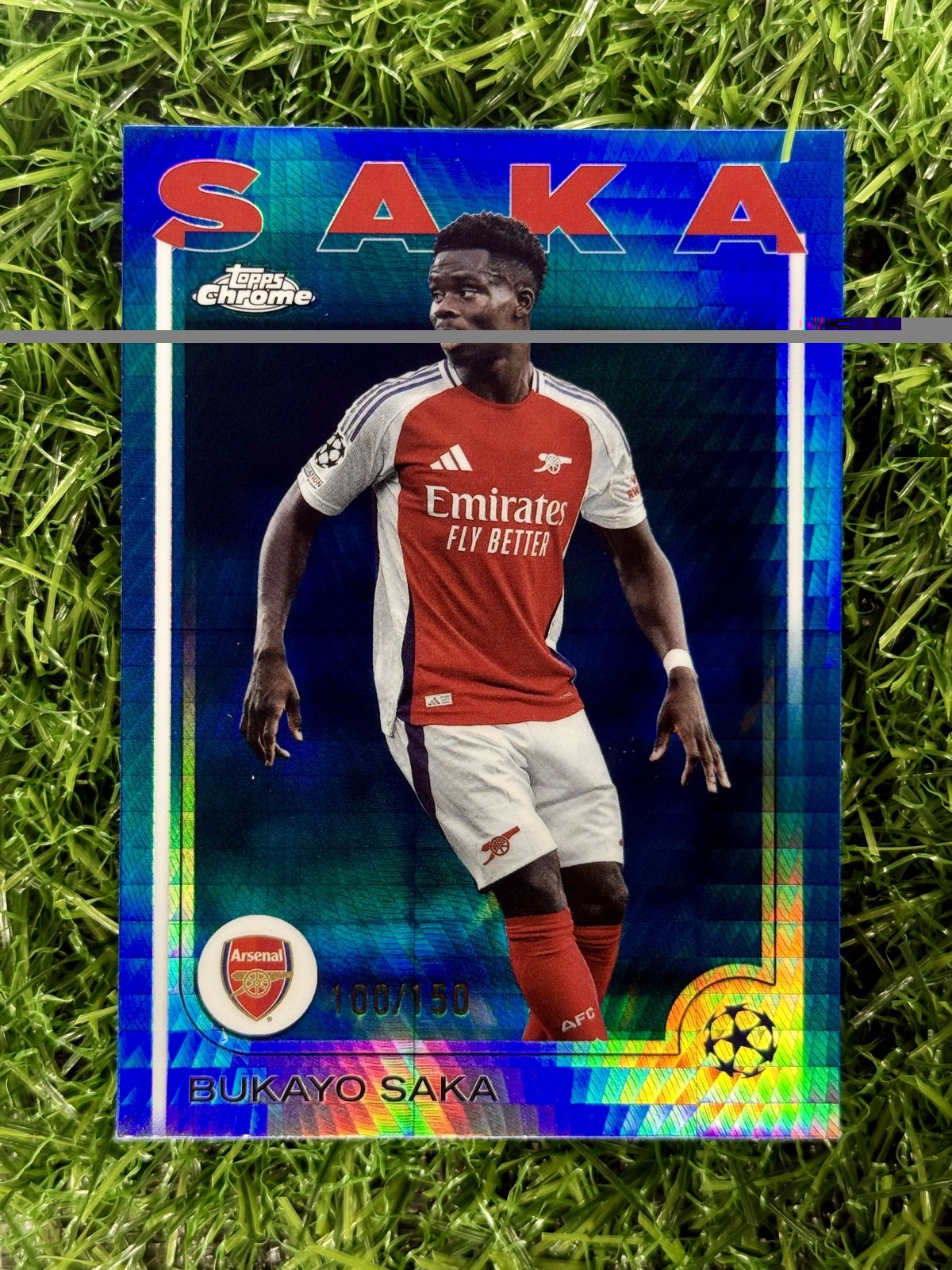 2024-25 Topps Chrome Uefa Club Competitions - Bukayo Saka #77 Blue Prism...