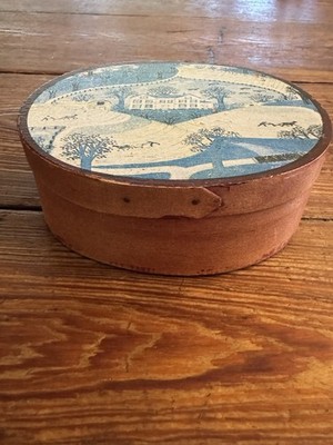 Vintage Handmade Shaker Oval North Carolina Wooden Shaker Box with Picture Lid