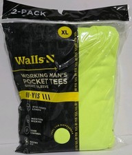 New Walls 2pk Working Mans HI-VIS YELLOW Pocket Tees Short Sleeve T-Shirts Sz XL